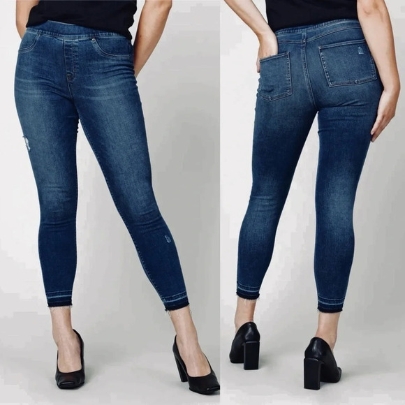 SPANX Distressed Ankle Skinny Jeans High Rise Medium Wash Denim - Picture 1 of 8
